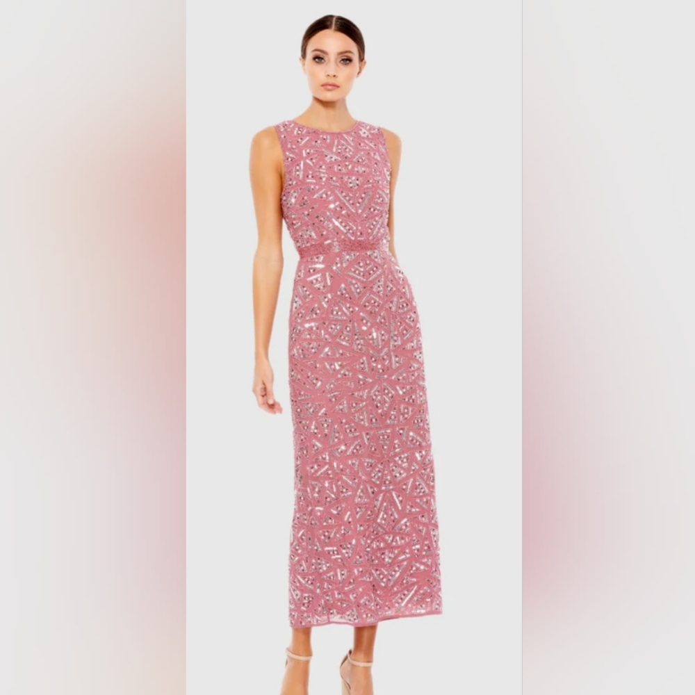 Mac Duggal Geometric Patterned Sequin Midi Dress … - image 1